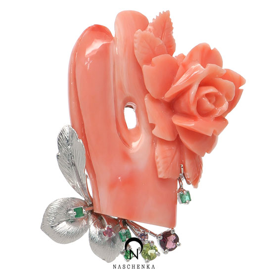 [나스첸카] 연애시대 : 산호 16.9 g [실버 수공예 산호 브로치]