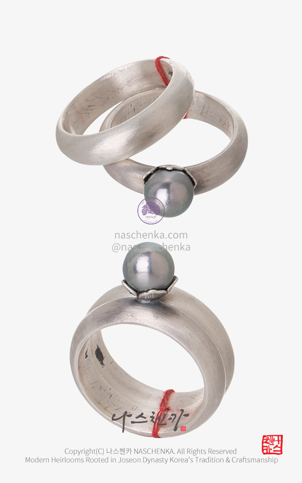 [나스첸카 은 쌍가락지] 연지(蓮指) 데일리 슬림 쌍지 – 남양진주 포인트 Silver 925