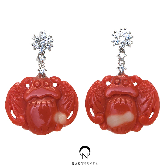 [나스첸카] 러블리 박쥐 산호 귀걸이 [실버 수공예 산호 귀걸이]