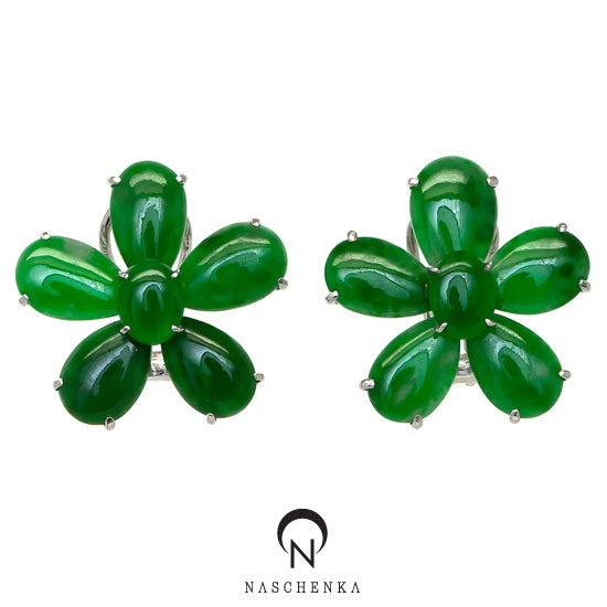[나스첸카] 비취 꽃잎 귀걸이 [실버 수공예 비취 귀걸이]