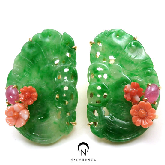 [나스첸카] 화려한 단장 2 [실버 수공예 비취 산호 귀걸이]