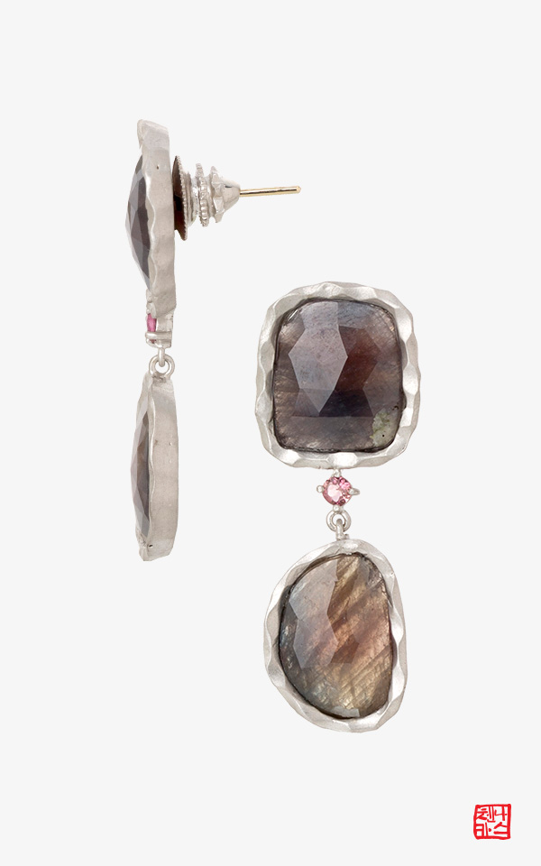[나스첸카] 러프 다이아몬드같은 천연 사파이어 2 _ 사파이어 귀걸이