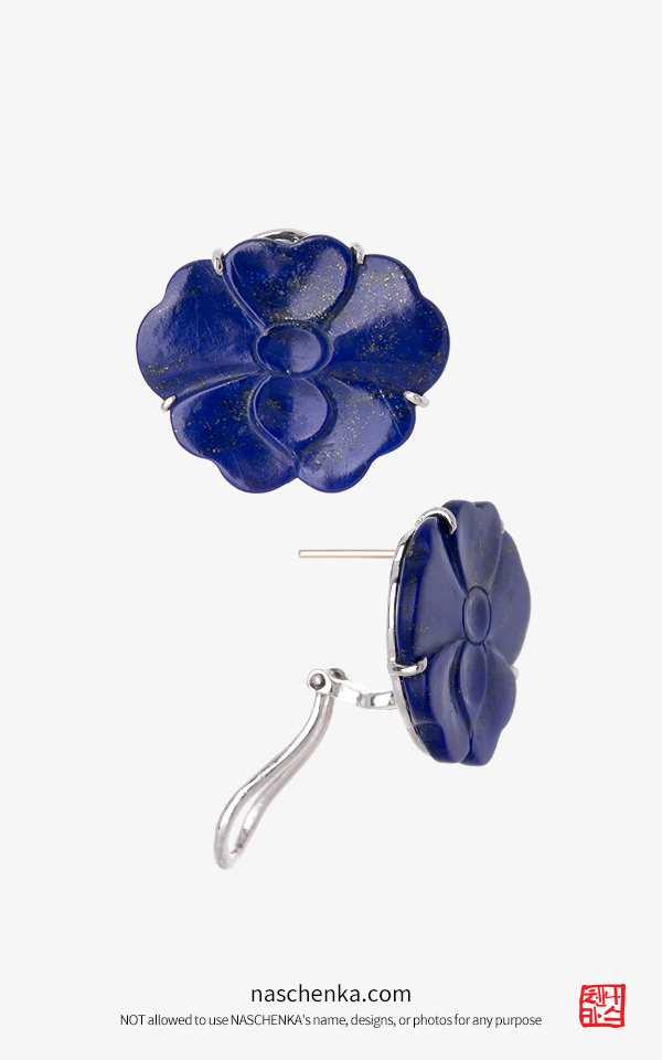 청금석귀걸이 라피스라쥴리귀걸이 가로형 푸른꽃