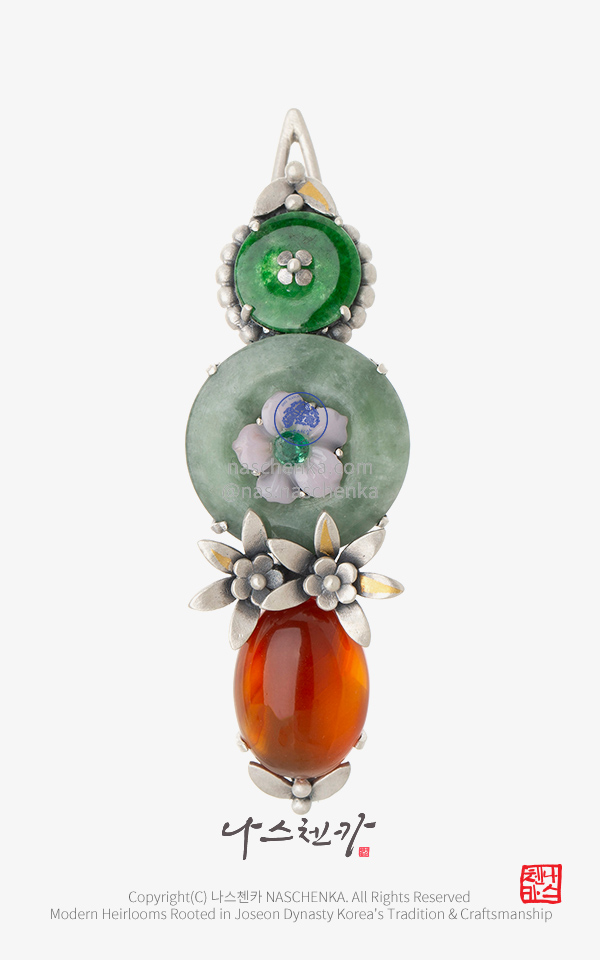 [나스첸카] 애기씨 머리핀 _ 자마노 비취 은 명품 헤어핀 