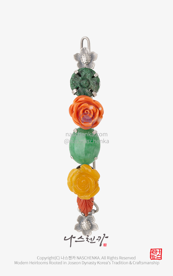한복 머리장식 [나스첸카[ 전통의 한끗  NASCHENKA 비취 산호 원석 머리핀 헤어핀  