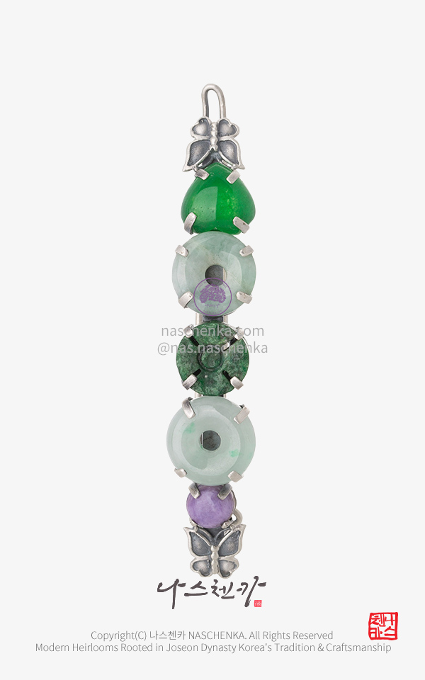 [나스첸카] 존재감 축하합니다 _ 유색원석 비취 머리핀 은 Silver 925 