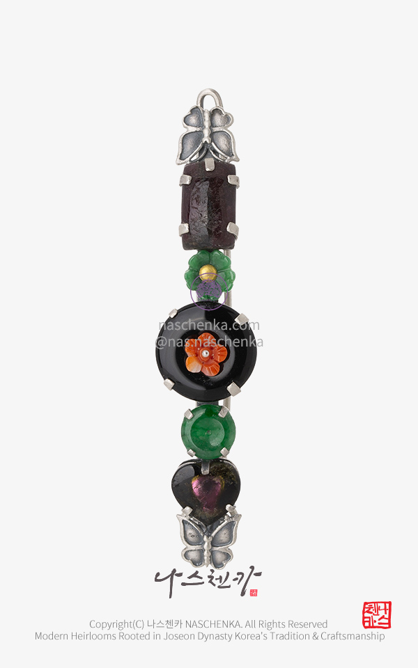 [나스첸카] 베리 스페셜 데이 _ 오닉스 산호 비취 머리핀 헤어핀