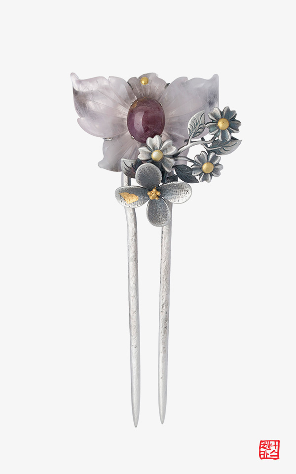 [나스첸카] 나비가된 꽃 _  장미수정 한복 비녀 뒤꽂이 한복악세사리