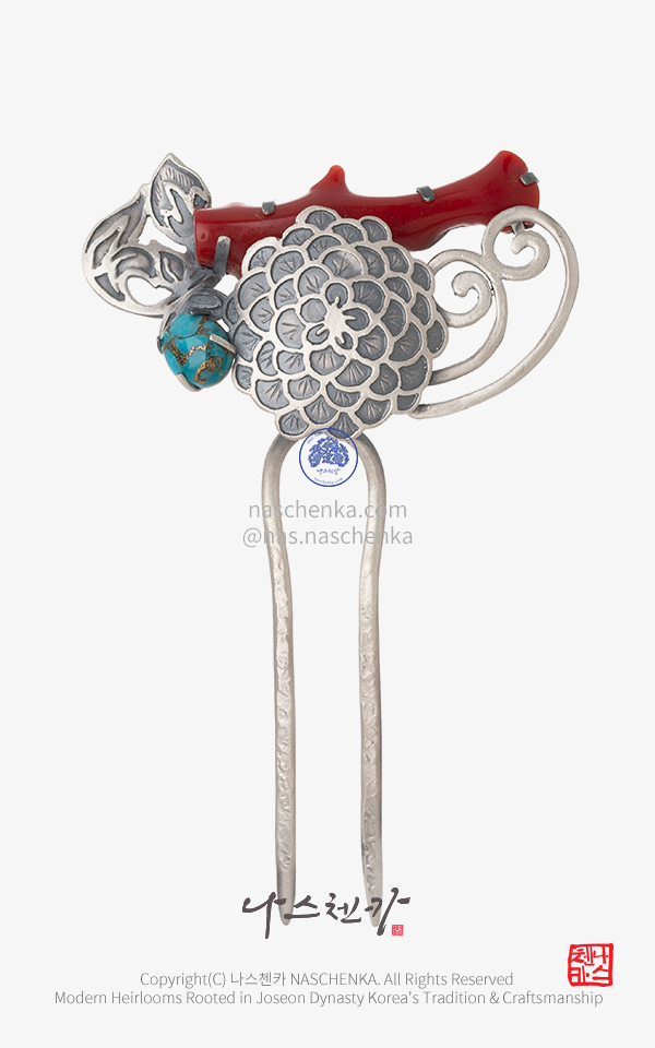 [나스첸카] Azure Bloom (아쥬르 블룸) _ 은 뒤꽂이 한복 헤어핀 Korean Hair Pin