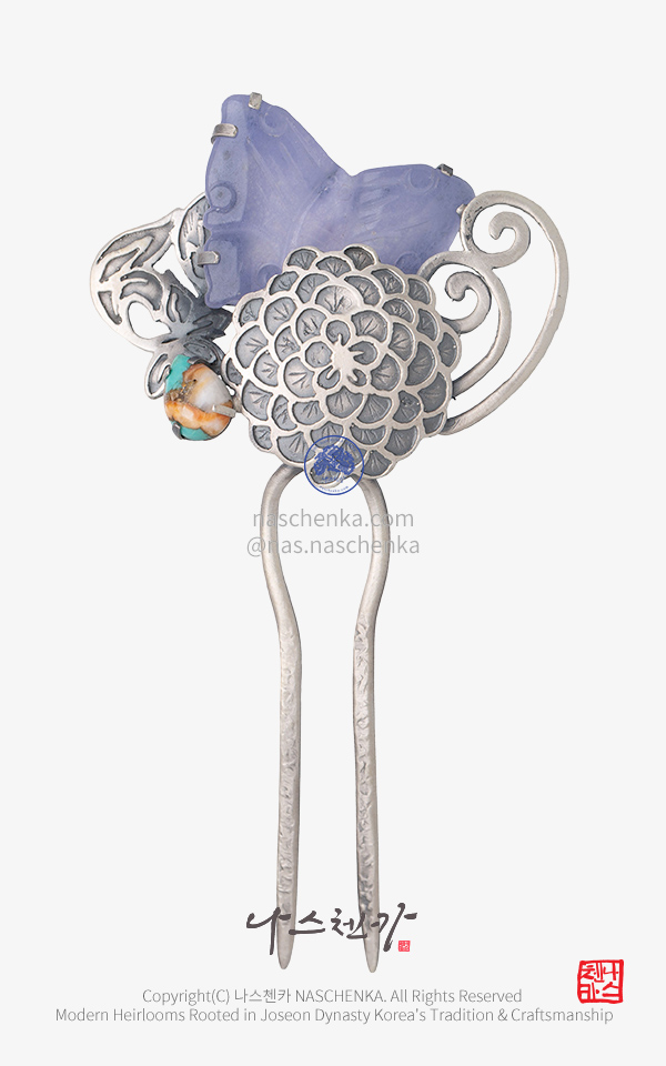 [나스첸카] Azure Bloom (아쥬르 블룸) _ 은 뒤꽂이 한복 헤어핀 Korean Hair Pin