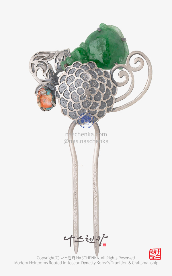 [나스첸카] Azure Bloom (아쥬르 블룸) _ 은 뒤꽂이 한복 헤어핀 Korean Hair Pin