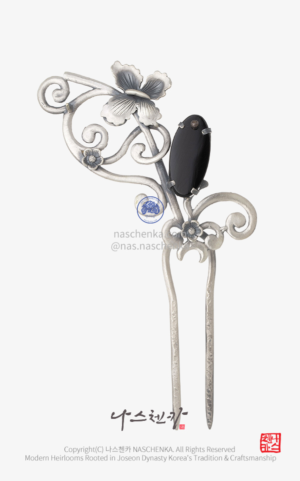 [나스첸카] 전통 장신구 Black Sonata (블랙 소나타) _ 원석 은 뒤꽂이