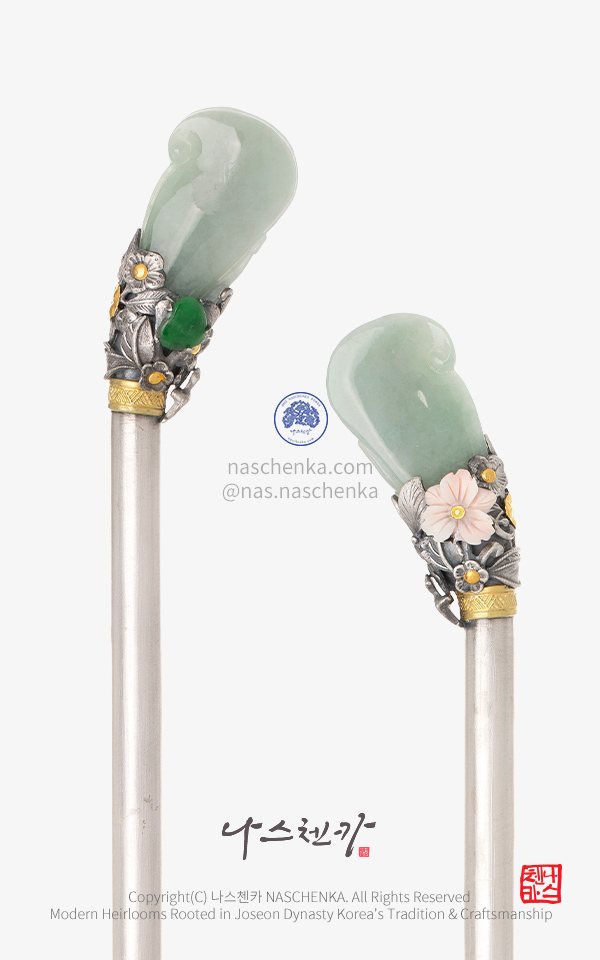22.8 cm 한복 전통 사극 쪽머리 비녀 [나스첸카] 내 비녀는 내가 챙긴다 3 _ 은비녀 입문용 비취 옥 Binyeo 