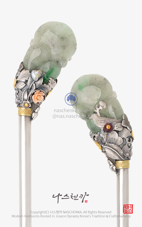 한복 전통 사극 쪽머리 비녀 [나스첸카] 내 비녀는 내가 챙긴다  5_ 은비녀 입문용 비취 옥 Binyeo 