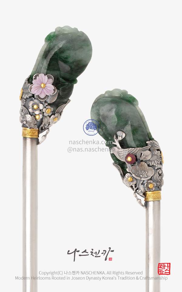 한복 전통 사극 쪽머리 비녀 [나스첸카] 내 비녀는 내가 챙긴다  6_ 은비녀 입문용 비취 옥 Binyeo 