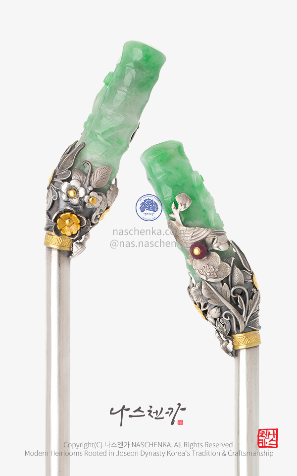 한복 전통 사극 쪽머리 비녀 [나스첸카] 내 비녀는 내가 챙긴다 7_ 은비녀 입문용 비취 옥 Binyeo