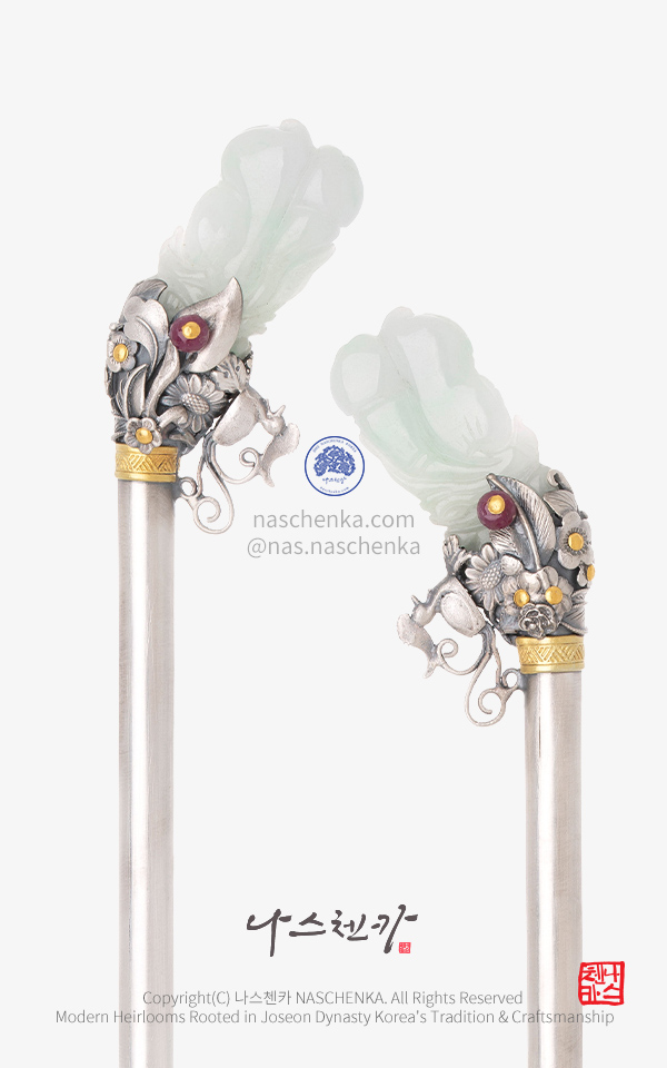 [나스첸카] 멀멀해서 청순해 2 _ 은빛 녹음 위 루비 나스첸카 한복 쪽머리 은 비취 비녀