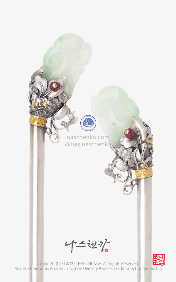 [나스첸카] 멀멀해서 청순해 3 _ 은빛 녹음 위 루비 나스첸카 한복 쪽머리 은 비취 비녀