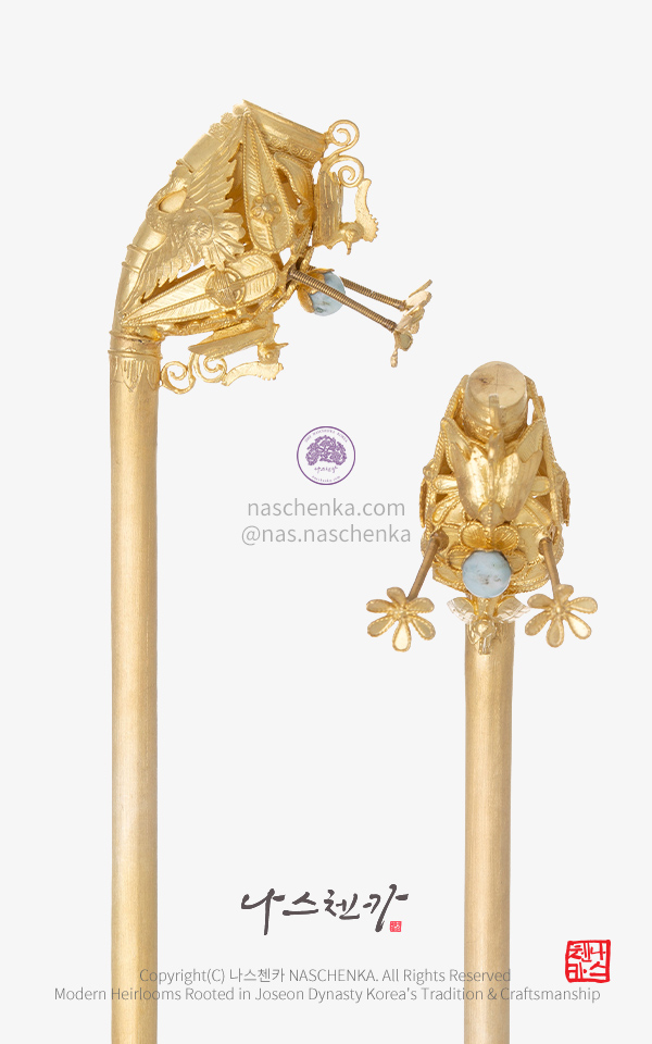 [나스첸카] NASCHENKA 쌍봉황 실버 은제 도금 비녀 (Golden Phoenix Binyeo Silver925)