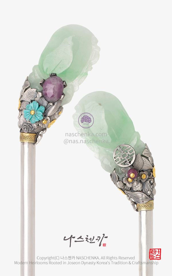 [나스첸카] 권력의 중심 4. 조선 비취 은비녀 — 고급 천연석 나스첸카 은세공 전통공예 비취 비녀