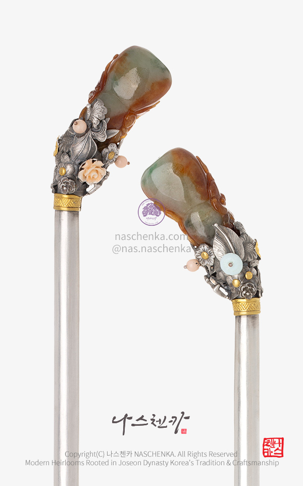 전통 비녀 [나스첸카] 권력의 중심 15. 조선 비취 은비녀 — 고급 천연석 나스첸카 은세공 전통공예 비취 비녀
