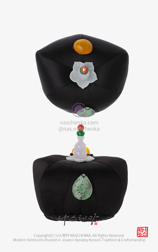 한복 머리장식 [나스첸카] 천연 비취와 호박으로 장식된 암팡진 작은 족두리 