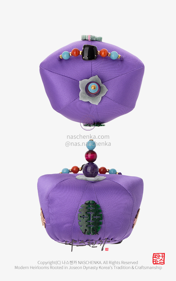 [나스첸카] 쌍희자 비취 은장 보라 작은 족두리 